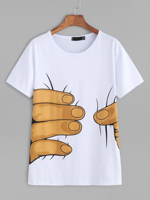 Novelty 3D Hand Graphic White T-Shirt