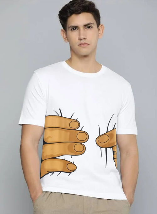 Novelty 3D Hand Graphic White T-Shirt